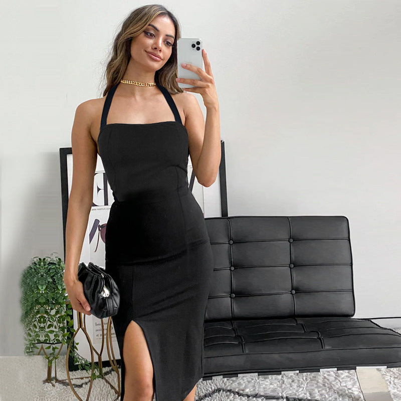 Vestido halter elegante escotado por detrás para mujer