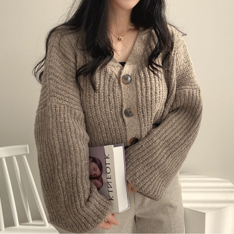 Lazy Lantern Sleeve Warm Thick Knitted Cardigan