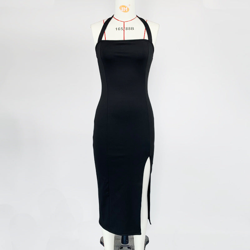 Vestido halter elegante escotado por detrás para mujer