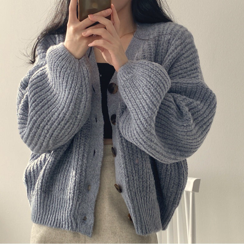 Lazy Lantern Sleeve Warm Thick Knitted Cardigan