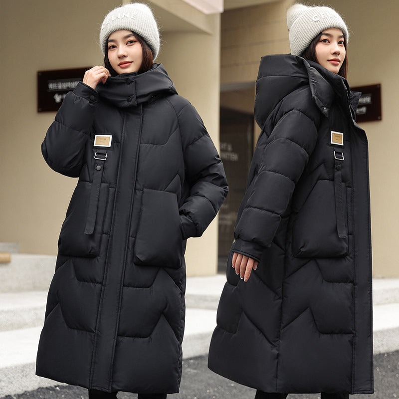 Parka larga con gorro desmontable para mujer