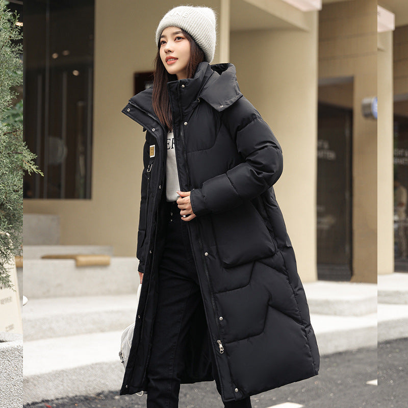 Parka larga con gorro desmontable para mujer