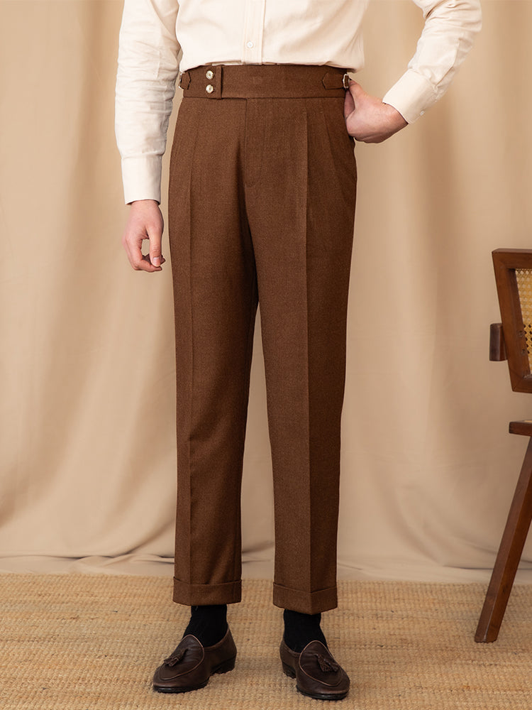 Pantalón de traje casual recto de cintura alta con hebilla ajustable para hombre