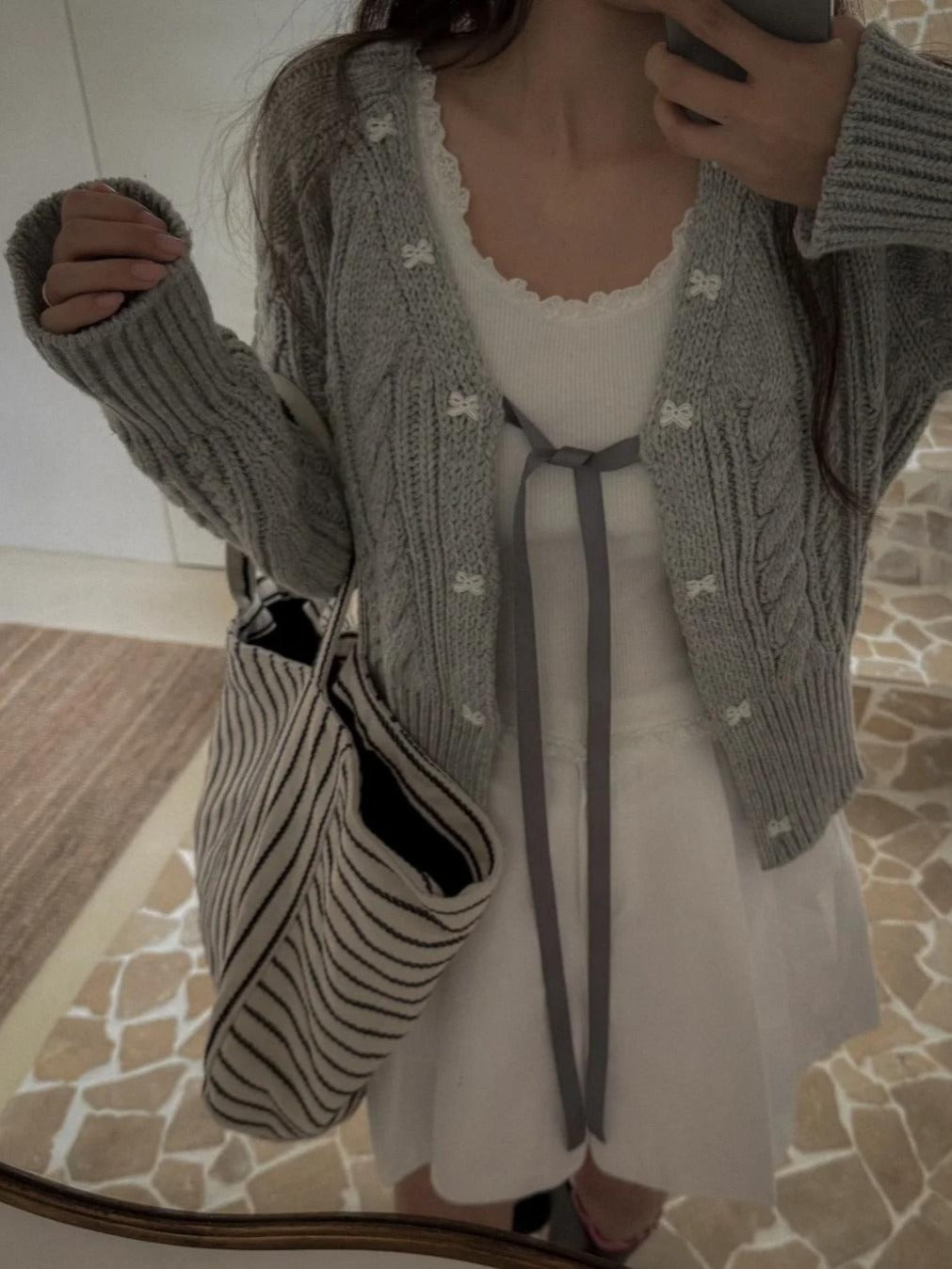 V-neck Lace Up Bow Twist Knitted Cardigan Top