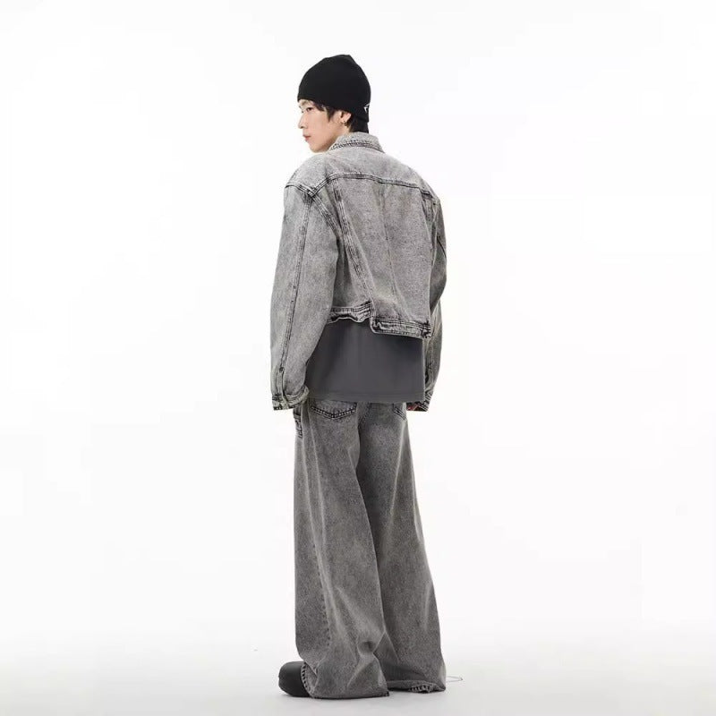 Gray Denim Suit Men's Coat And Jeans