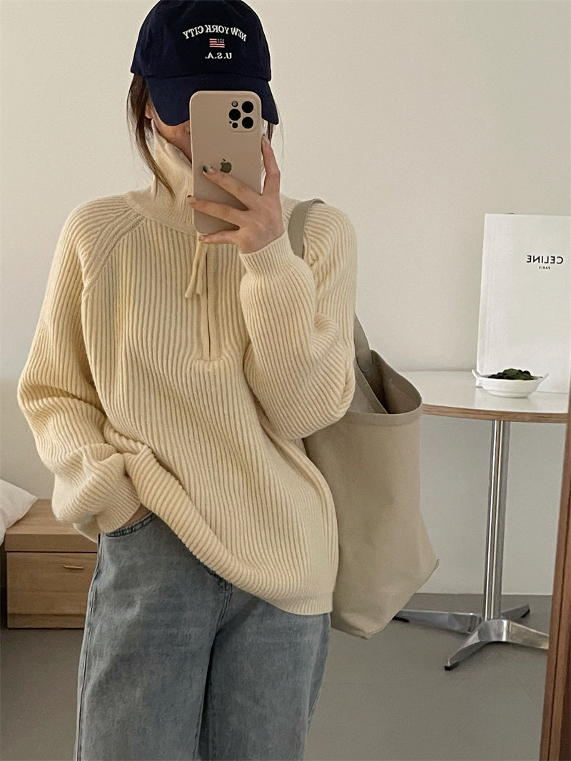 Lapel Sweater Turtleneck Zipper Pullover Sweater Coat Sweatshirt