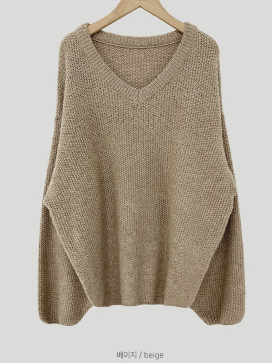 Coarse Yarn Loose Pullover V-neck Knitted Sweater