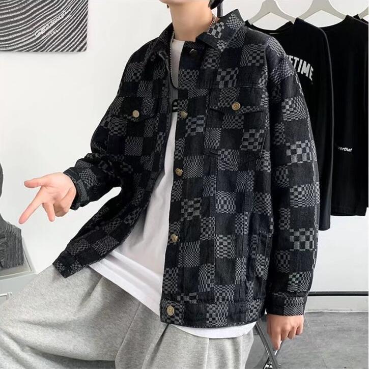 Black Chessboard Plaid Jacket For Men