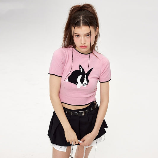 Rabbit Hot Girl Short Slimming Knitted T-shirt