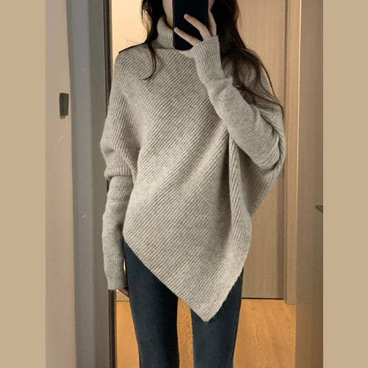 Irregular Design Turtleneck Sweater Women's Pullover