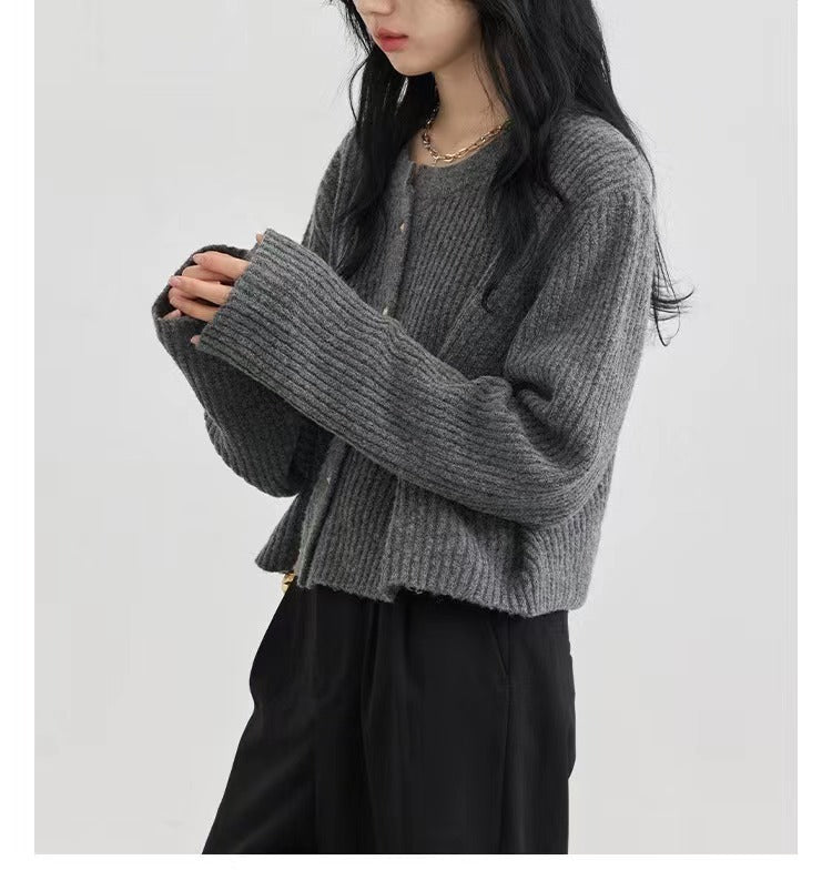 Autumn And Winter Simple Round Neck Knitted Cardigan