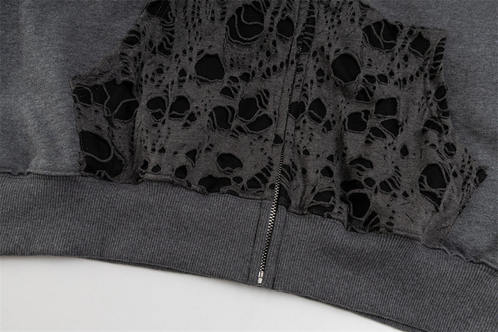 American Stitching Hole Hooded Cardigan Sweater