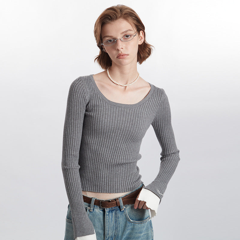 American-style Slim-fit Sweater Pullover Solid Color Casual