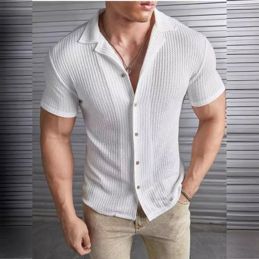 European And American Men's Fashion Short-sleeved Casual Waffle Top T-shirt Shirt