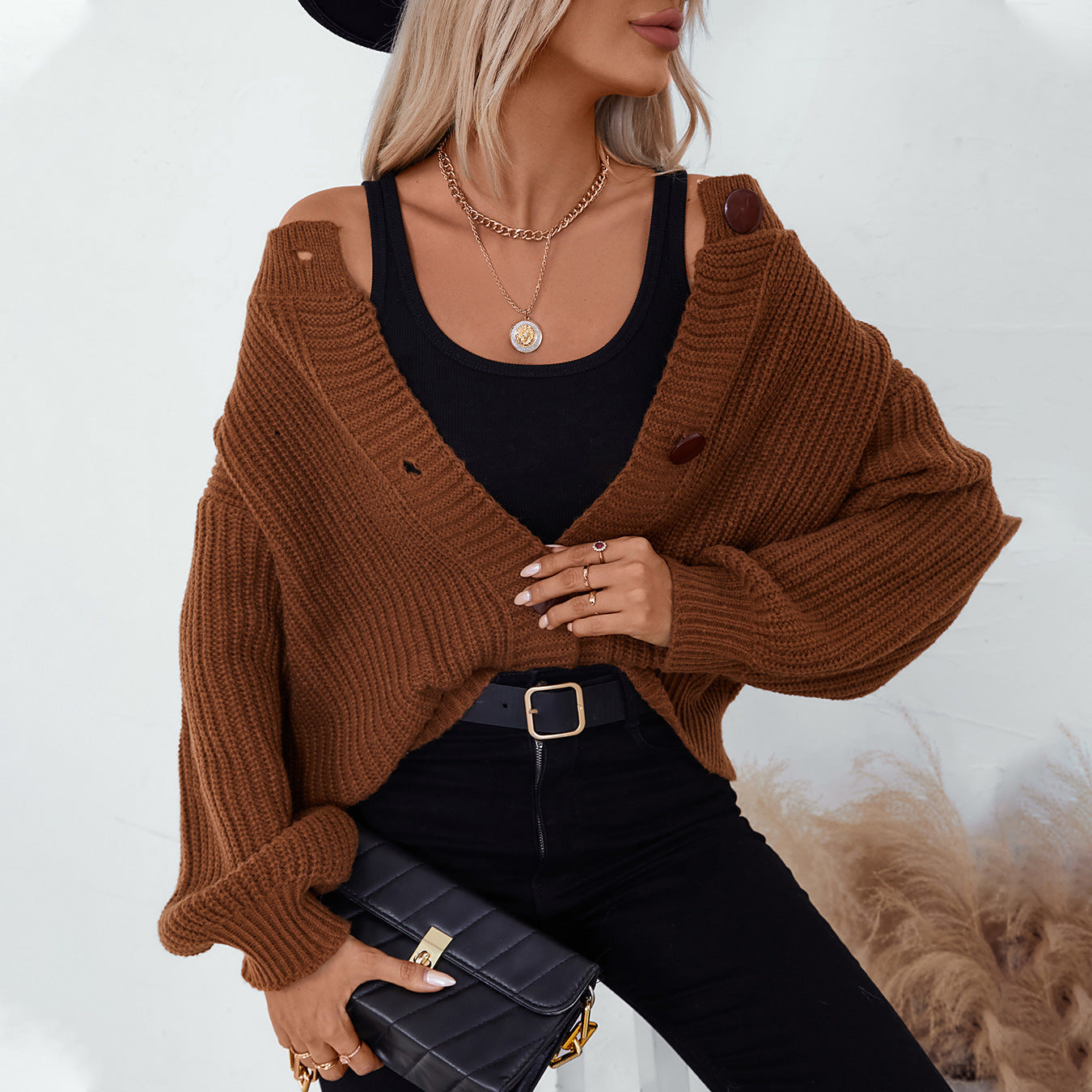 Single-breasted Knitted Women's Clothing Loose Long Sleeve Jacket