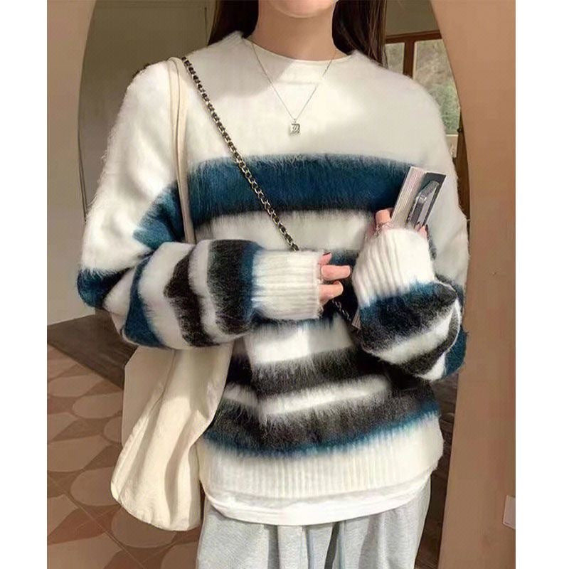 Idle Style Loose Soft Glutinous Striped Sweater For Women