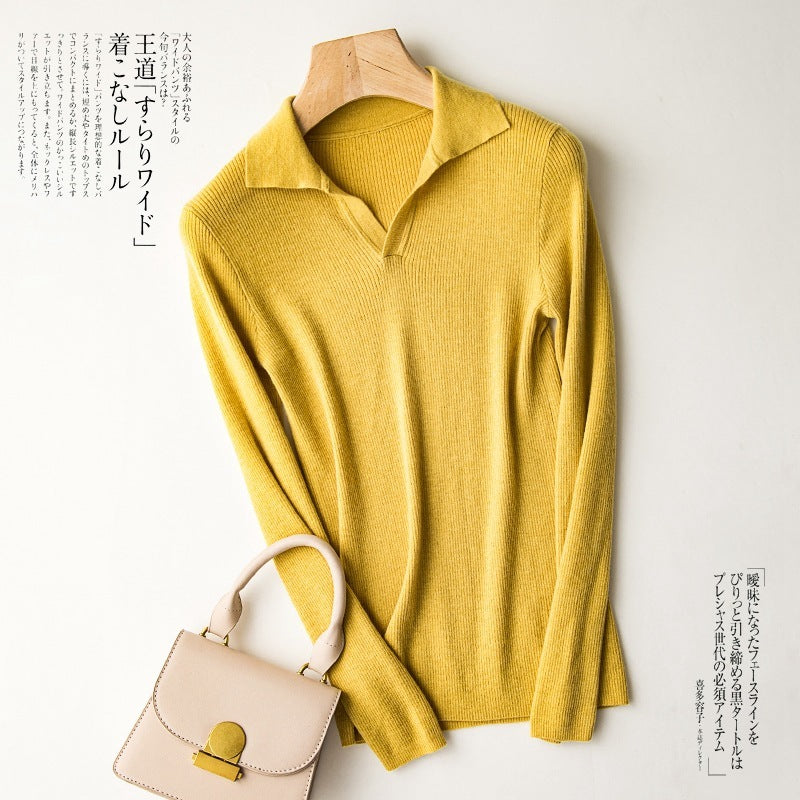 V-neck Long-sleeved Sweater Women's Lapel Polo Collar Sweater