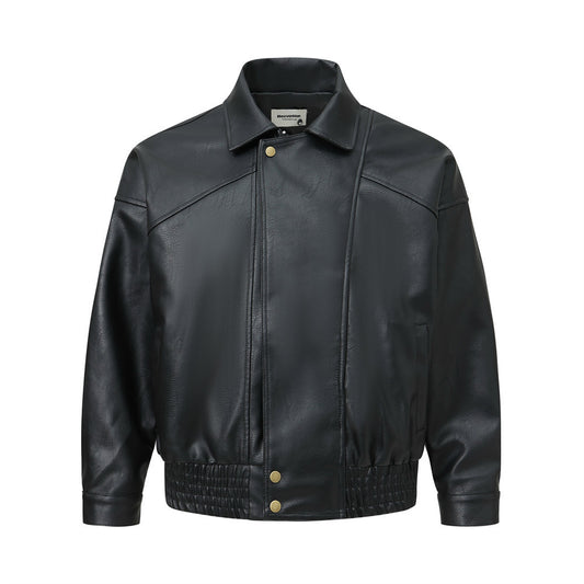 PU Leather Jacket Men's Solid Color Loose