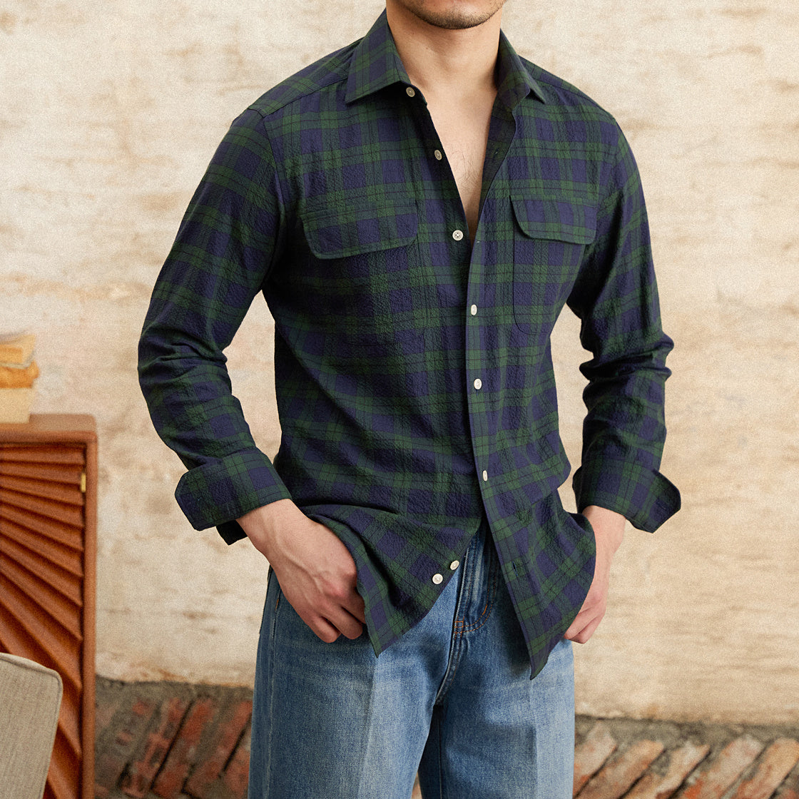 Summer Plaid Casual Shirt Seersucker