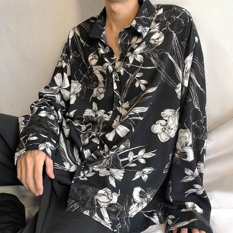 Camisa floral vintage estilo Hong Kong para hombre