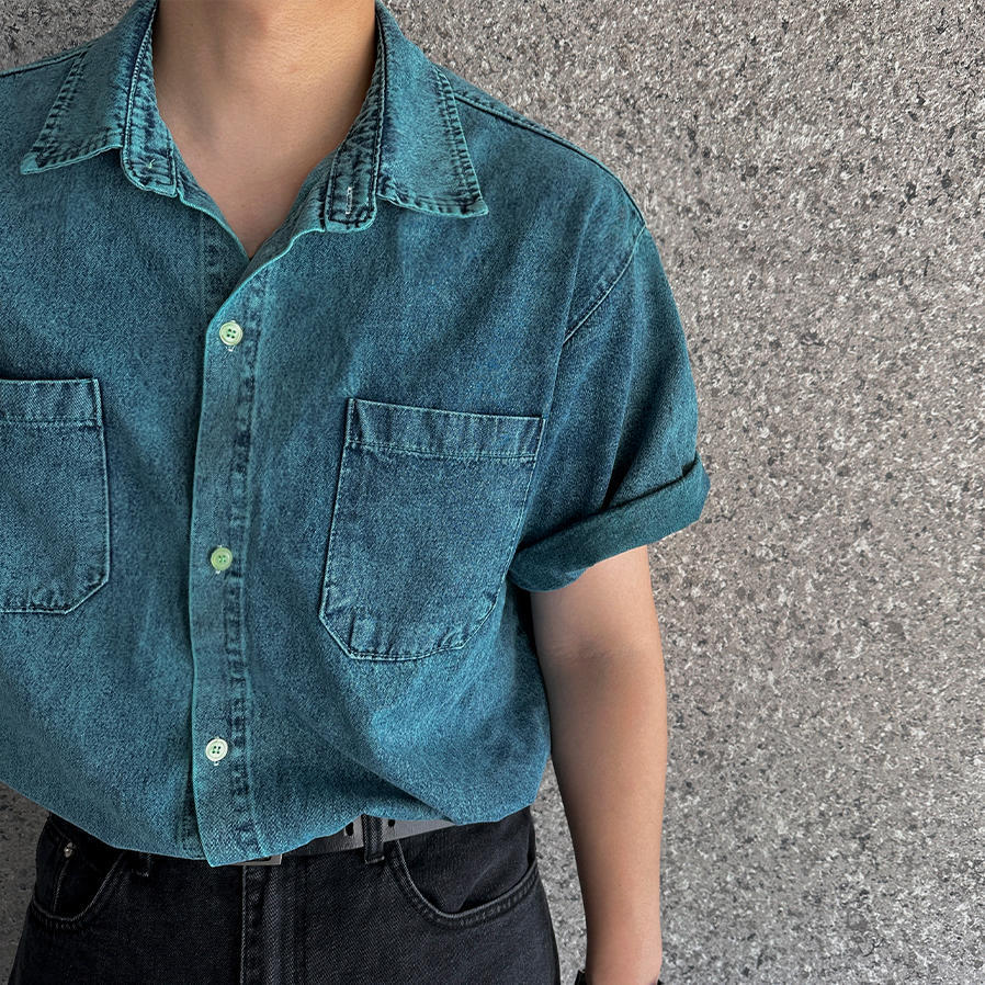 Retro Denim Short-sleeved Shirt For Men