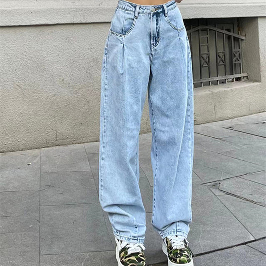 Jeans casuales sueltos finos de cintura alta retro americanos para mujer