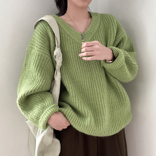 Loose Large Long-sleeved Knitted Top For Women