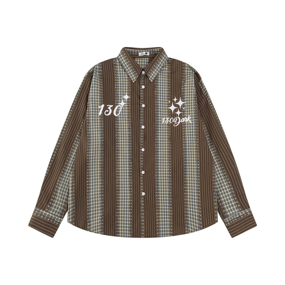 Color-contrast Check Long Sleeve Shirt For Men