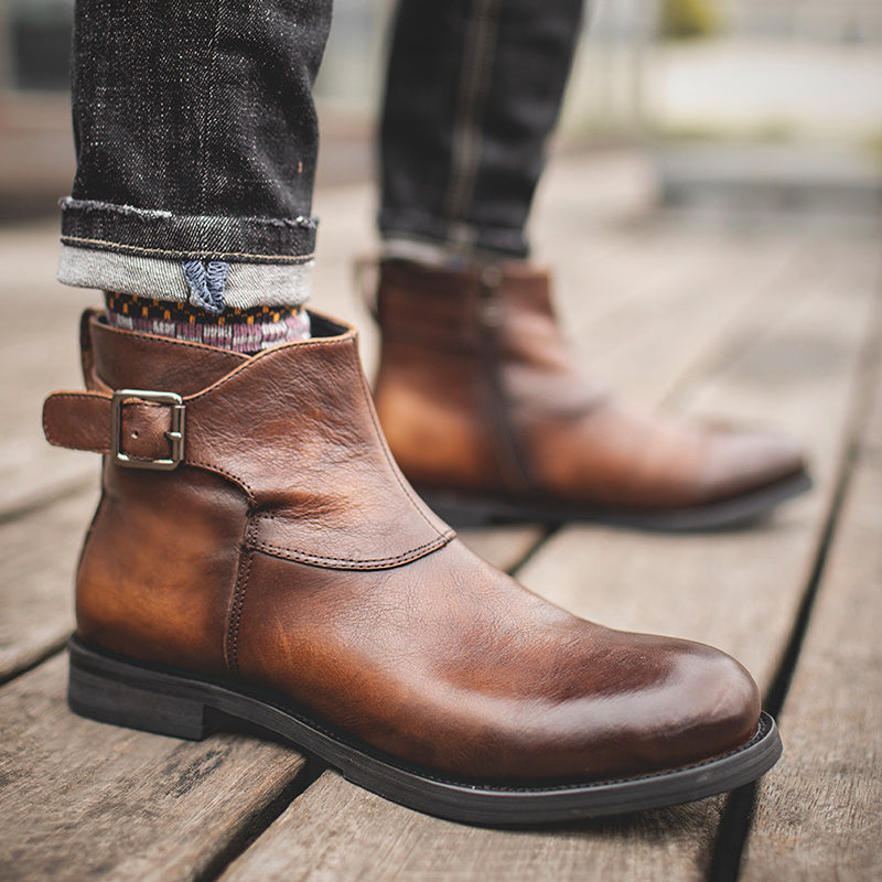 Botas Martin corte medio de cuero genuino para hombre