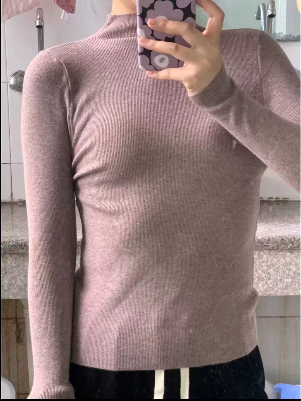 Camisa de cuello alto medio salvaje de otoño e invierno para mujer