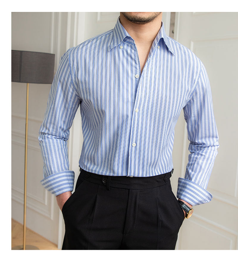 One-piece Collar Striped Shirt Men's Cotton Breathable Casual Shirt