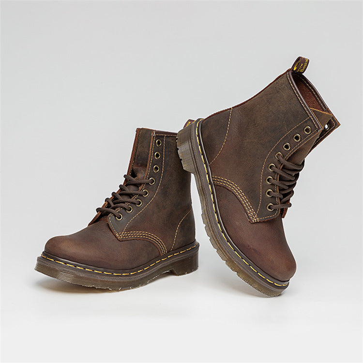 Botas de cuero Crazy Horse de costura vintage unisex