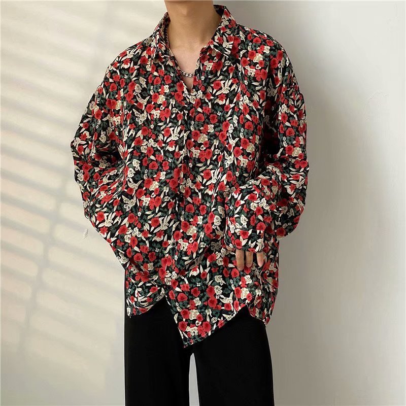 Camisa floral vintage estilo Hong Kong para hombre