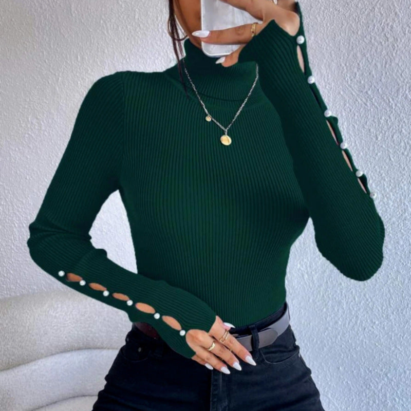 Spring Button Sweater Half Turtleneck Slim Fit Sexy Long Sleeve Women's Knitwear