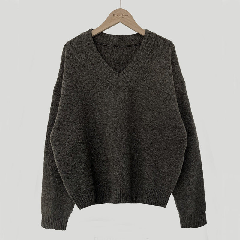 South Korea Basic Style V-neck Pullover Sweater Thermal Knitting