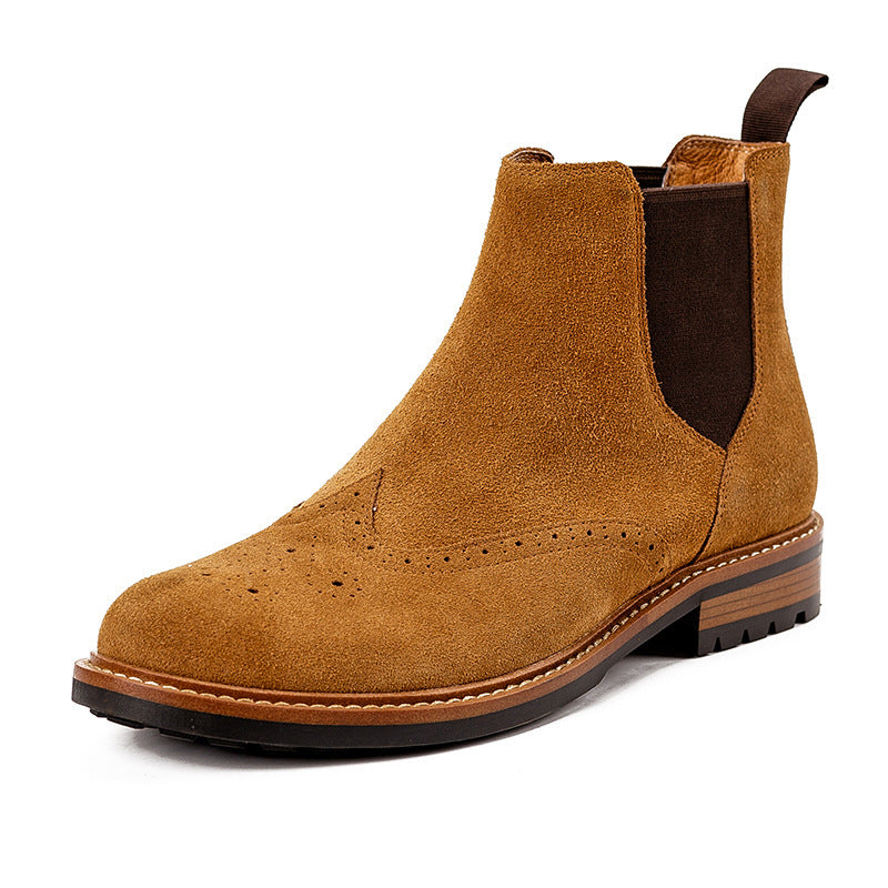 Botas de cuero esmerilado hecho a mano con relieve Brogue británico para hombre