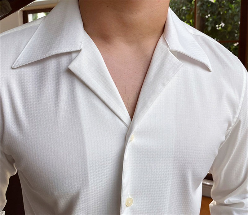 Camisa informal de manga larga con cuello cubano para hombre