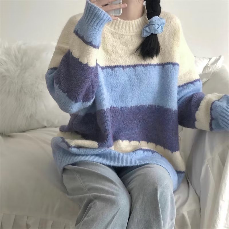 Autumn Crew Neck Pullover Couple Sweater Japanese Lazy Style