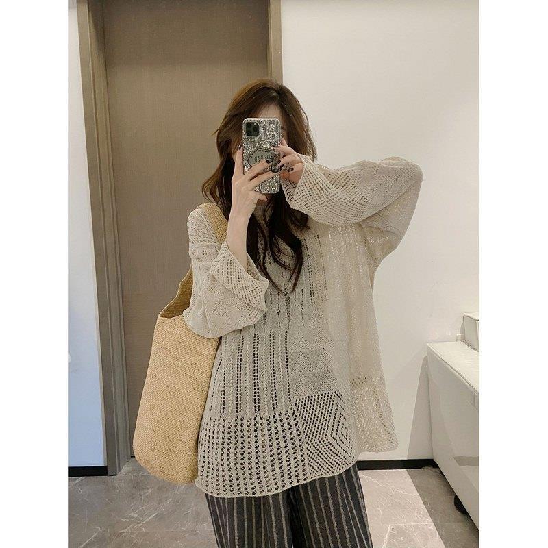 Idle Style Knitted Cardigan Thin Long Sleeve Round Neck Camisole Outer Wear