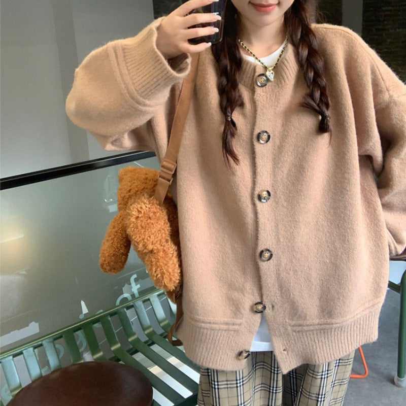 Japanese Lazy Style V-neck Long Sleeve Sweater Coat