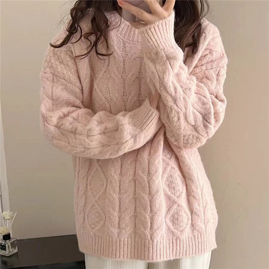 Retro Twist Sweater Women's Soft Glutinous Loose Round Neck