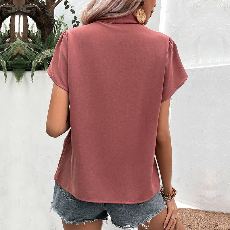 Blusa roja sexy de manga europea corta y americana con cuello en V