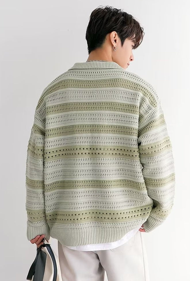 American-style Lazy Striped Design Blouse Loose Men's Vintage Sweater Youth Versatile Knit Casual Coat