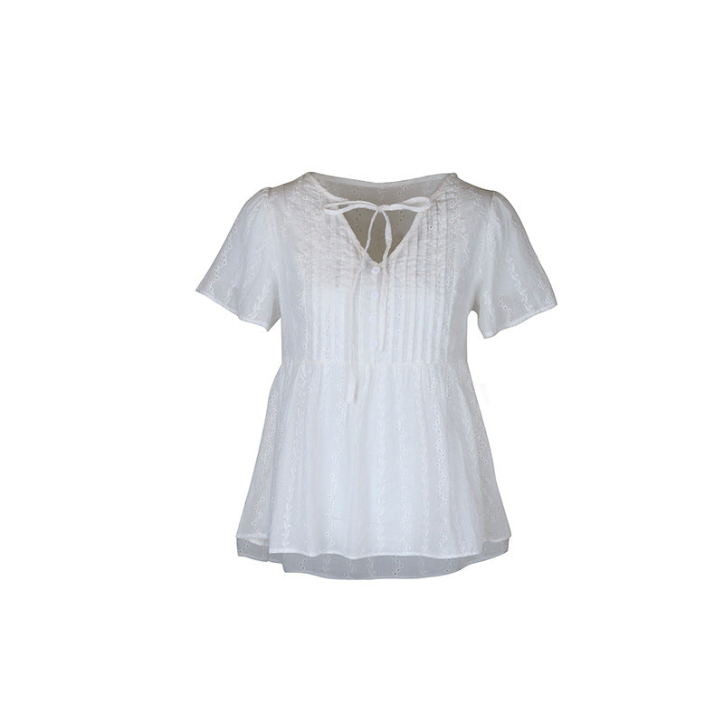 Blusa con costuras cuello en V de verano para mujer