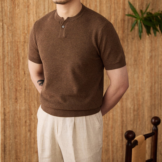 Knitted Short-sleeved T-shirt Men's Cotton Casual Bottoming Shirt