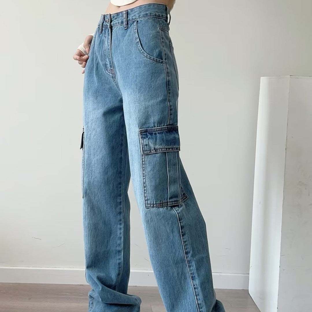 Jeans recto con bolsillos grandes para mujer