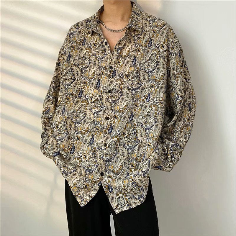 Camisa floral vintage estilo Hong Kong para hombre