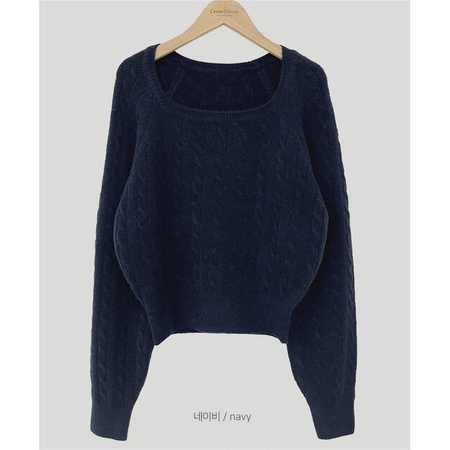 Women's Square Collar Sweater All-match Retro Twist Solid Color