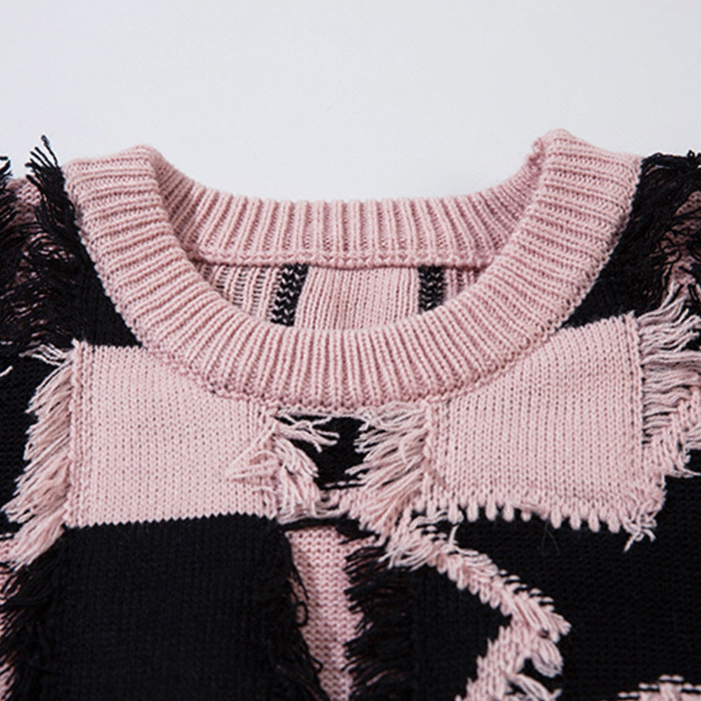 Loose Striped Ripped Round Neck Sweater