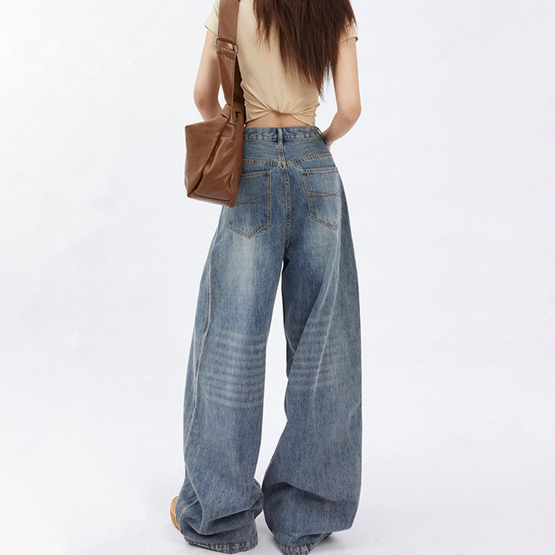 Women's High Waist Wide Leg Jeans Baggy Straight Trousers